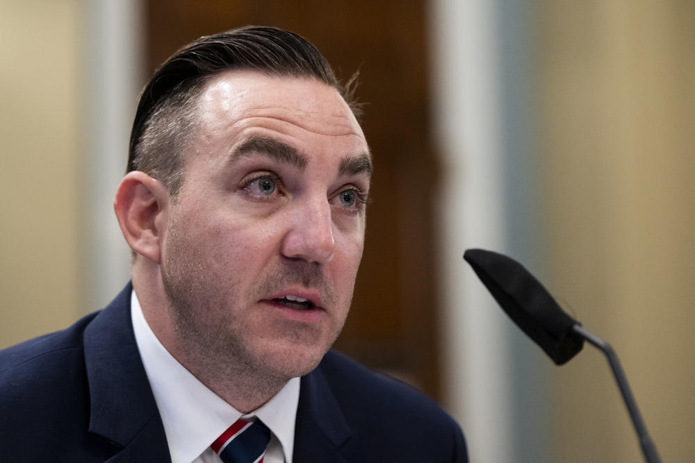 Adam DeMarco, a major in the D.C. National Guard, testifies before the House Committee on Natural Resources in July. He said the announcements U.S. Park Police directed toward protesters in Lafayette Square on June 1 were barely audible.