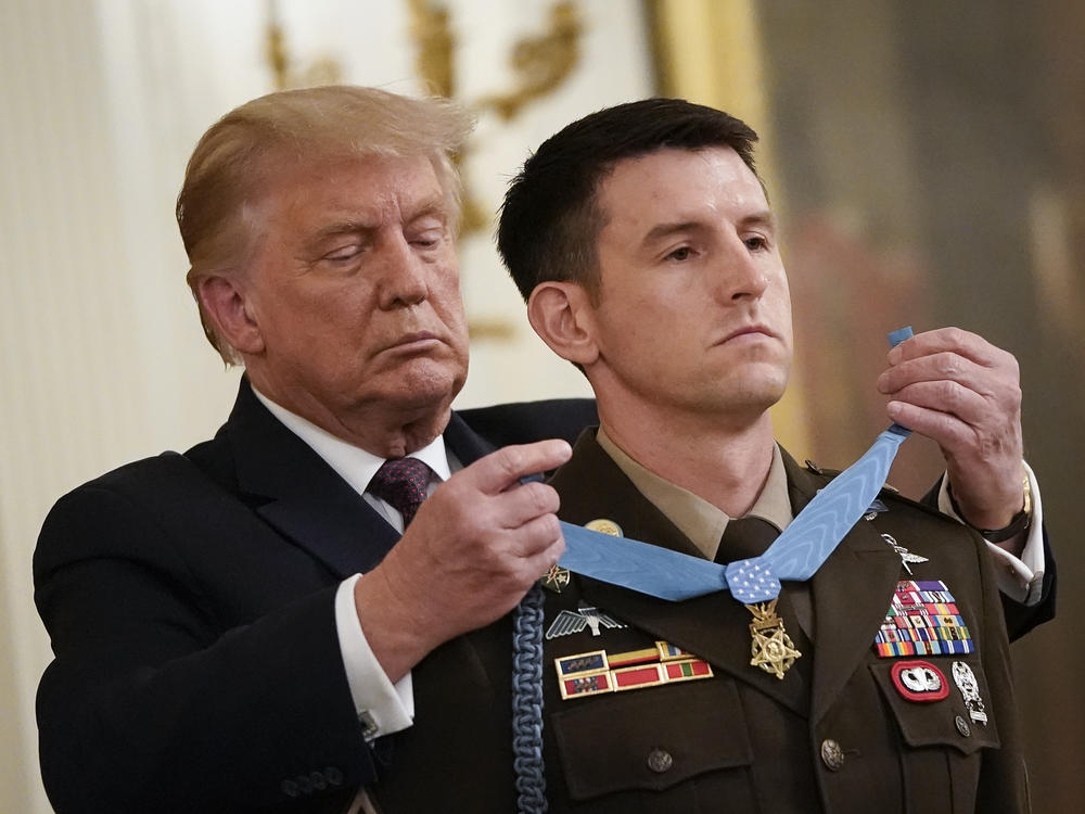 President Trump presents the Medal of Honor to Sgt. Maj. Thomas Payne.