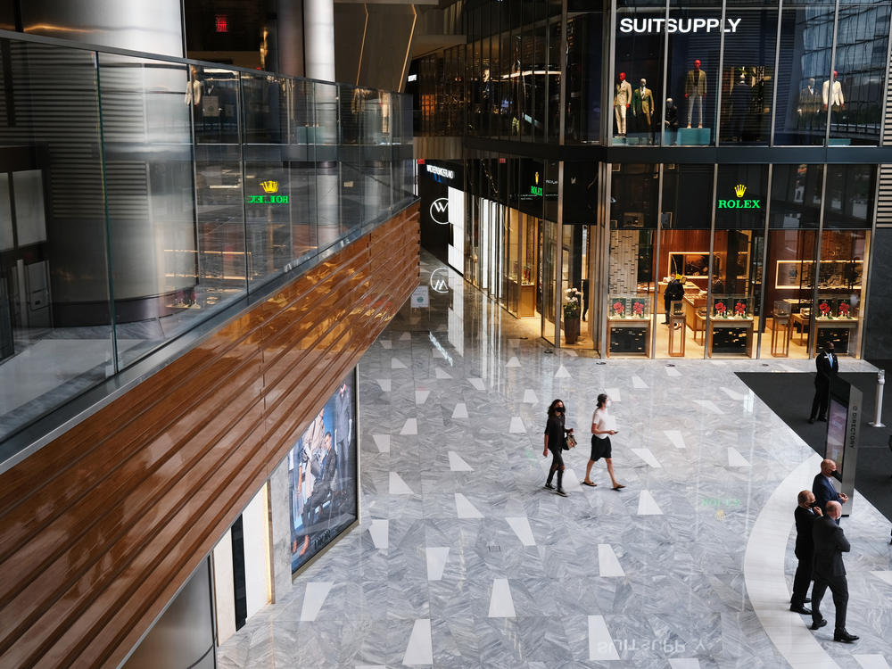 People walk through the newly reopened mall at Hudson Yards in New York. U.S. shoppers spent more prudently in August and retail sales grew a tepid 0.6% from July.