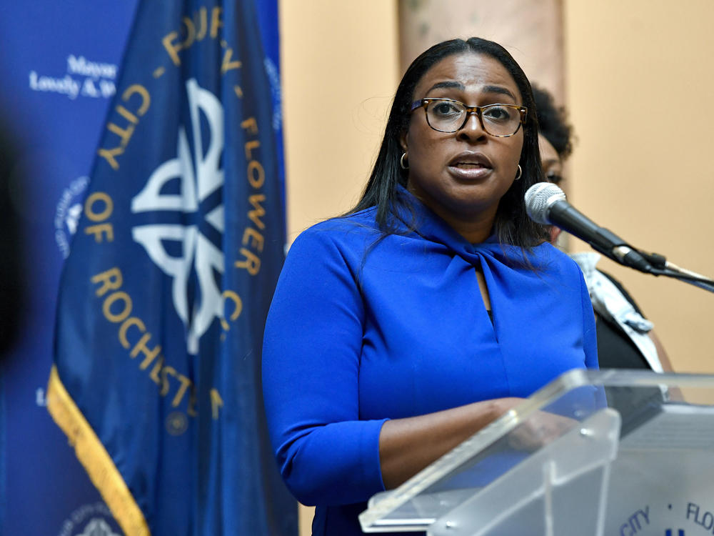 Rochester, N.Y., Mayor Lovely Warren, seen at a Sept. 3 news conference, announced a series of personnel actions and reforms on Monday following a preliminary review of the city's handling of the events following the March arrest and death of Daniel Prude.