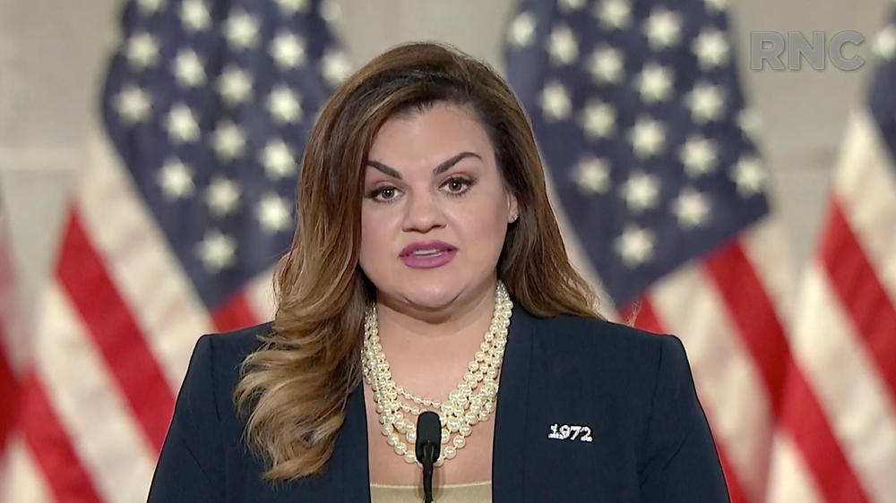 In this screenshot from the RNC's livestream of the 2020 Republican National Convention, anti-abortion activist Abby Johnson addresses the virtual convention.