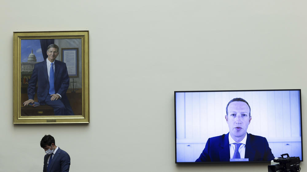 Facebook CEO Mark Zuckerberg speaks via video conference during a House Judiciary subcommittee hearing on antitrust on Capitol Hill in July.