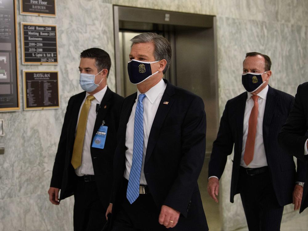 FBI Director Christopher Wray arrives for a hearing of the House Homeland Security Committee on Capitol Hill on Thursday.