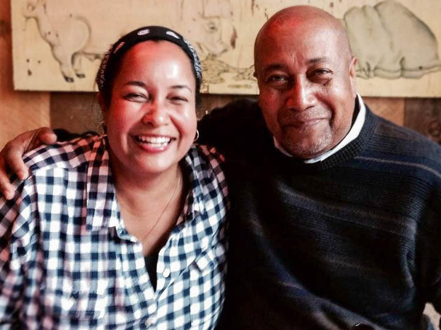 During a remote StoryCorps conversation, Erin Haggerty, left, told her father, George Barlow, how his words saw her through the tough times she faced as one of the only Black kids in her Iowa City community.
