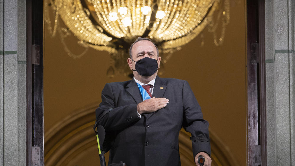 Guatemalan President Alejandro Giammattei, shown at an event marking the country's independence earlier this week, tested positive for COVID-19 Friday.