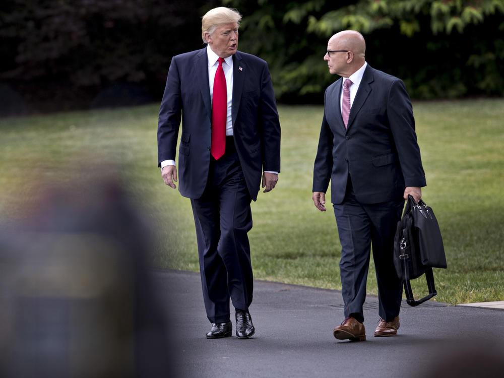 President Trump and H.R. McMaster walk toward Marine One on the South Lawn of the White House in Washington, D.C., on June 16, 2017.