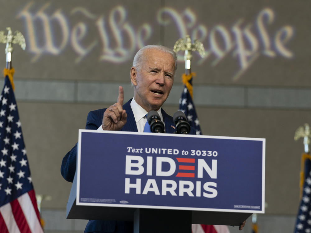 Democratic presidential candidate Joe Biden speaks about the future of the Supreme Court on Sunday at the National Constitution Center in Philadelphia.