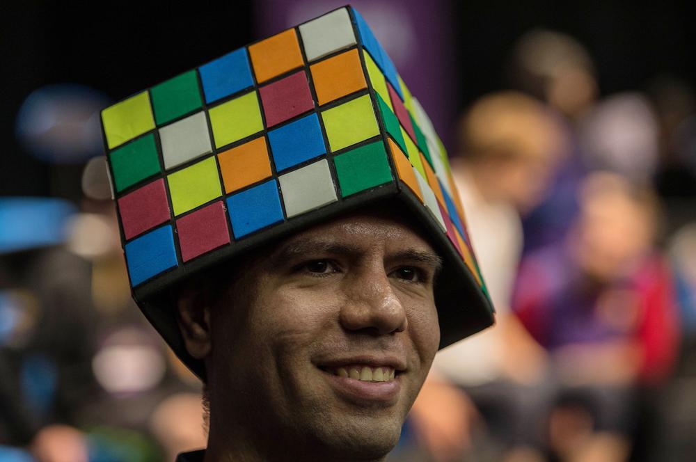 A competitor at the Rubik's Cube World Championship in Sao Paulo, Brazil on July 17, 2015.