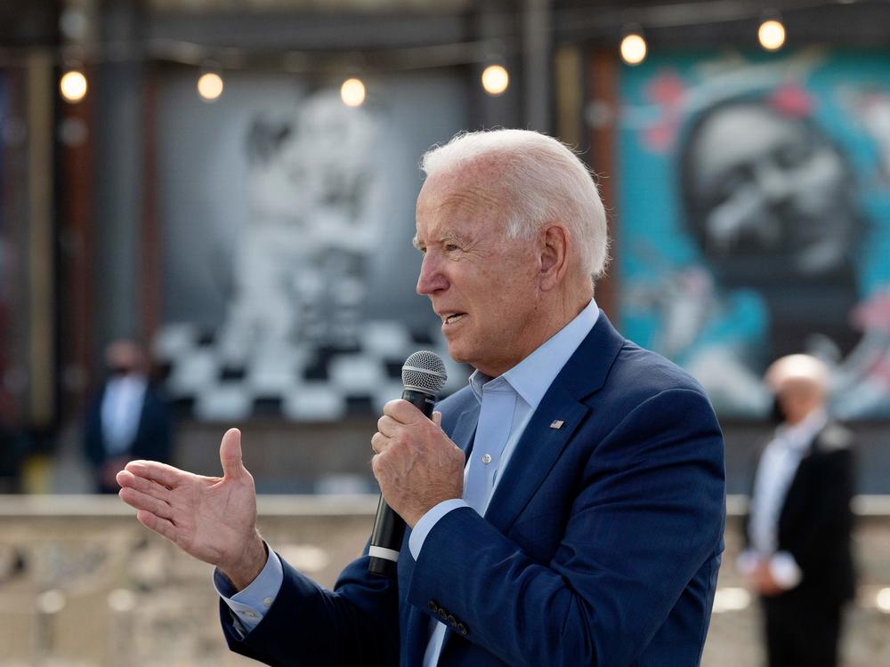 Democratic presidential candidate Joe Biden speaks at the Black Economic Summit at Camp North End in Charlotte, N.C., on Wednesday. In a letter, nearly 500 national security experts have endorsed Joe Biden for president.