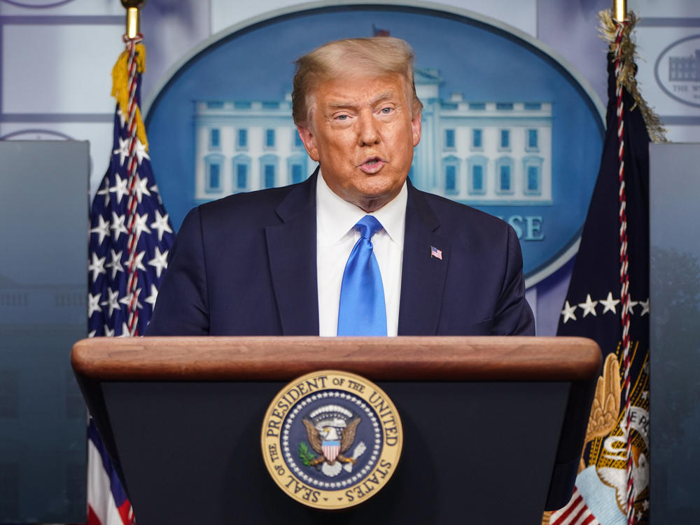 President Trump addresses reporters during a Wednesday news conference.
