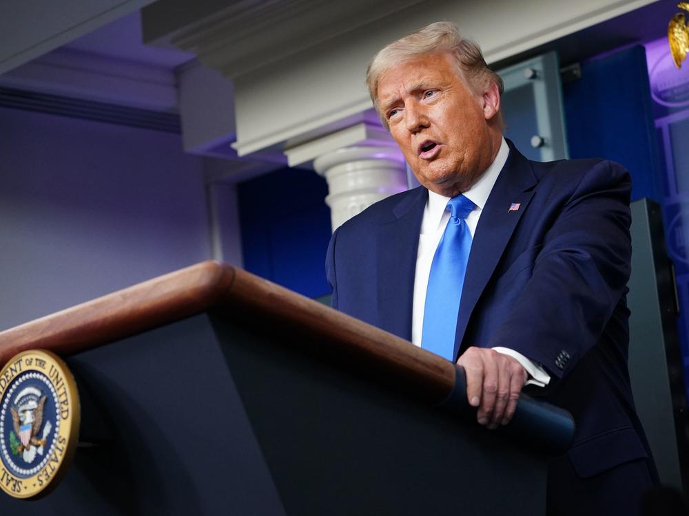 President Trump speaks holds a press conference at the White House on Wednesday night.
