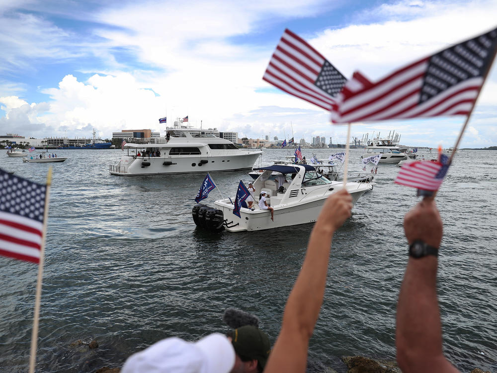 Supporters of President Trump rally on June 14 in Miami. His campaign is pushing a message in Florida warning of socialism.