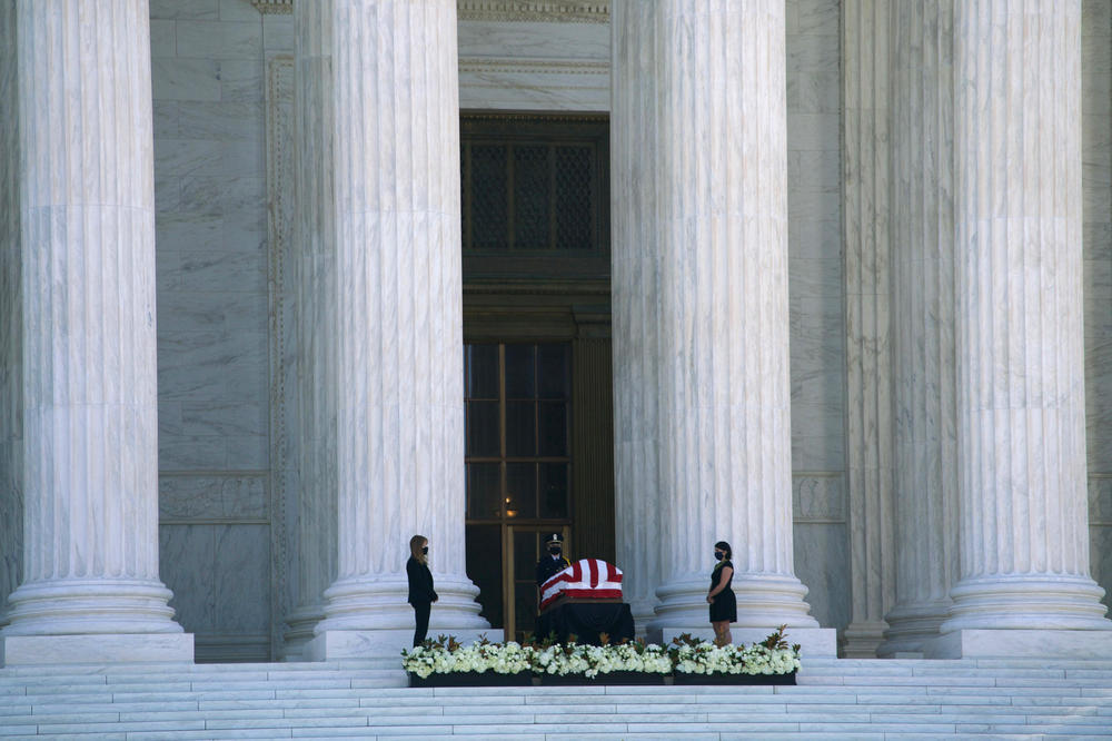 Justice Ruth Bader Ginsburg lies in repose in front of the U.S. Supreme Court.