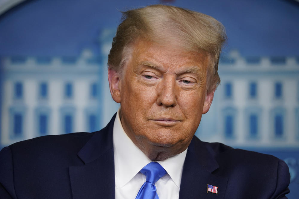 President Trump speaks at a news conference Wednesday at the White House. He declined to promise a peaceful transfer of power after the November election. He continued to raise questions Thursday, saying he wasn't sure the election could be 