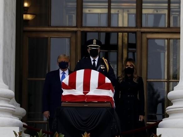 President Trump and first lady Melania Trump pay their respects to the late Justice Ruth Bader Ginsburg as she lies in repose at the Supreme Court.