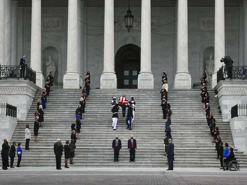 Justice Ruth Bader Ginsburg's casket leaves the U.S. Capitol.