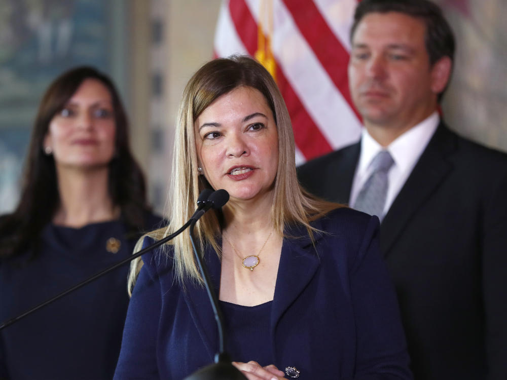 Barbara Lagoa speaks in January 2019 in Miami after Florida Gov. Ron DeSantis picked her for the state Supreme Court.