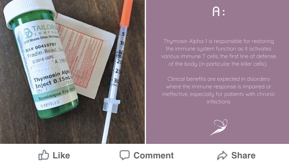 Dr. Dominique Fradin-Read's medical practice, VitaLifeMD, posted this image on social media in April, while promoting injections of thymosin alpha-1 as 