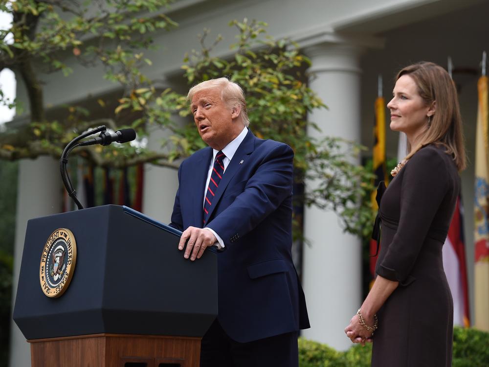President Trump announces his Supreme Court nominee, Judge Amy Coney Barrett, in the Rose Garden of the White House on Saturday.