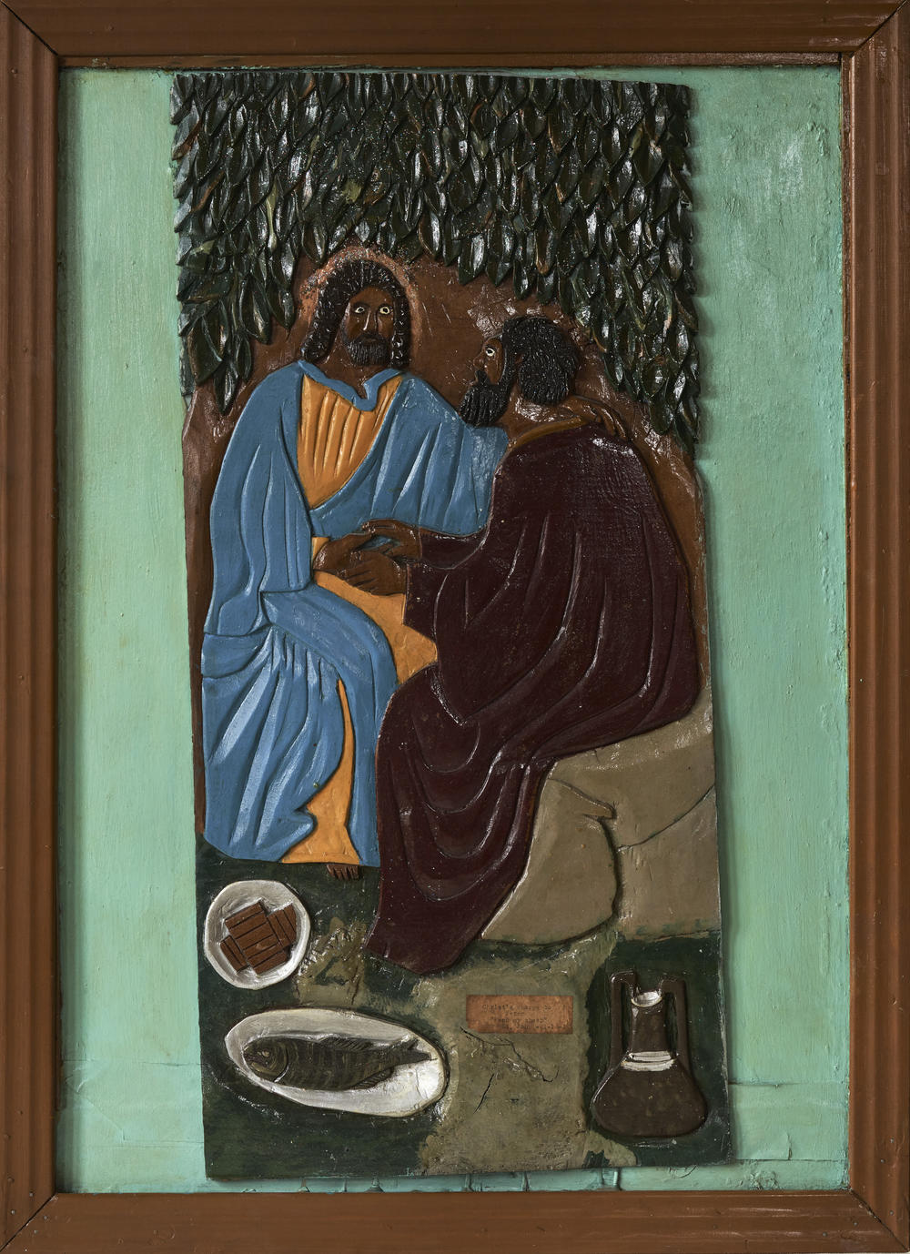<em>Christ's Charge to Peter: Feed My Sheep,</em> by Elijah Pierce, 1932, paint on carved wood