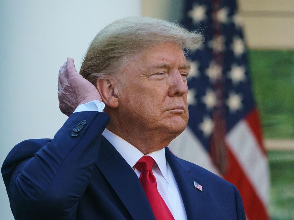 President Trump has reportedly claimed tens of thousands of dollars in tax deductions over expenses such as haircuts. Trump is seen here during a briefing at the White House in March.