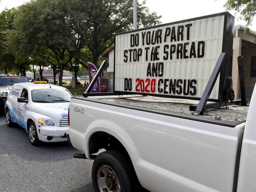 A sign on the back of a truck promotes 2020 census participation in Reading, Pa. A day after the Census Bureau announced a new 