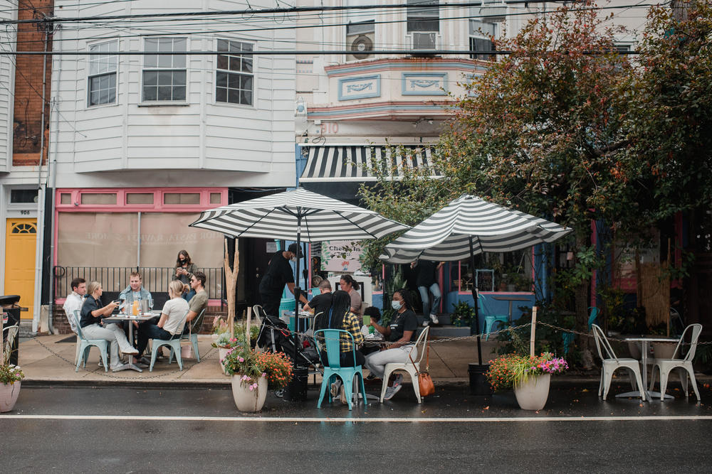 Customers eat outside at Sabrina's Cafe in Philadelphia on Sept. 26, 2020.