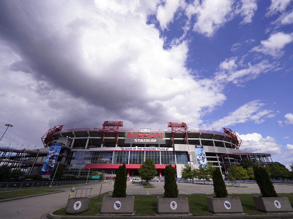 Nissan Stadium, home of the Tennessee Titans, is shown on Tuesday in Nashville, Tenn. The Titans' game against the Pittsburgh Steelers, which had been scheduled for Sunday, has been delayed.