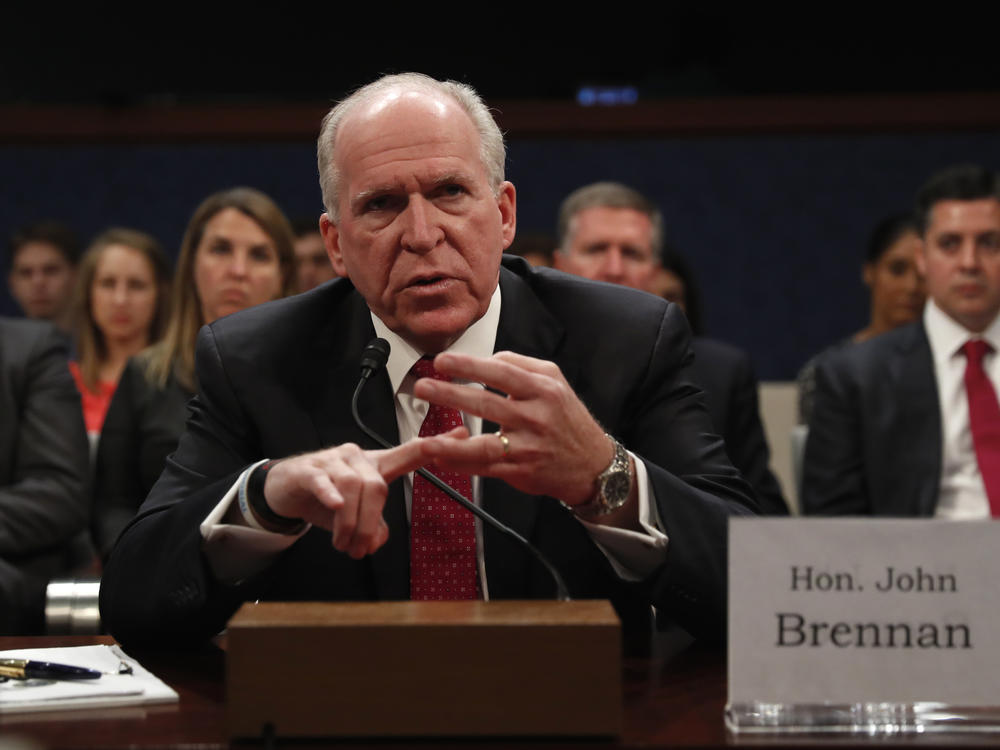 Former CIA Director John Brennan testifies on Capitol Hill in May 2017 before the House Intelligence Committee Russia Investigation Task Force.