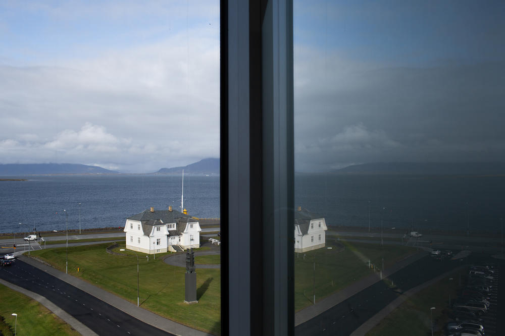 The view from Möller's office. The building is Hofdi House, where, in 1986, President Ronald Reagan met with General Secretary Mikhail Gorbachev of the Soviet Union.