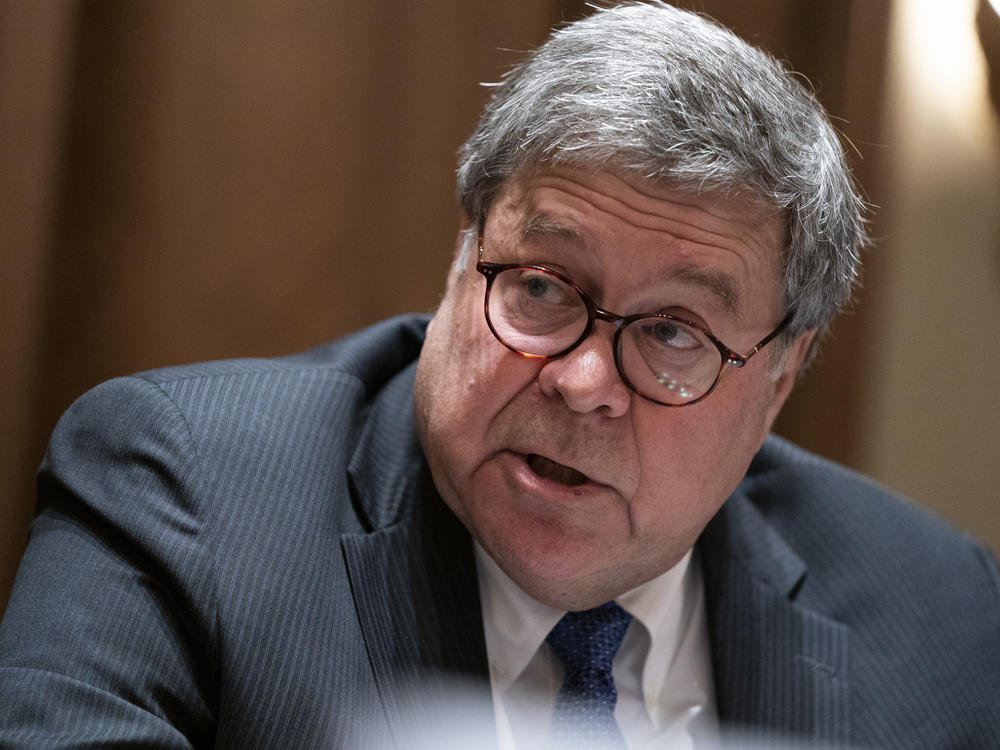 Attorney General William Barr speaks during a Sept. 23 meeting between President Trump and Republican state attorneys general at the White House.