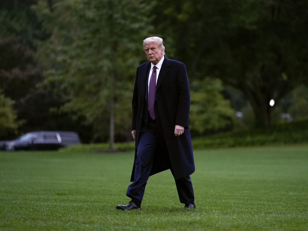 President Trump walks from Marine One to the White House on Thursday, as he returns from a fundraiser in Bedminster, N.J.