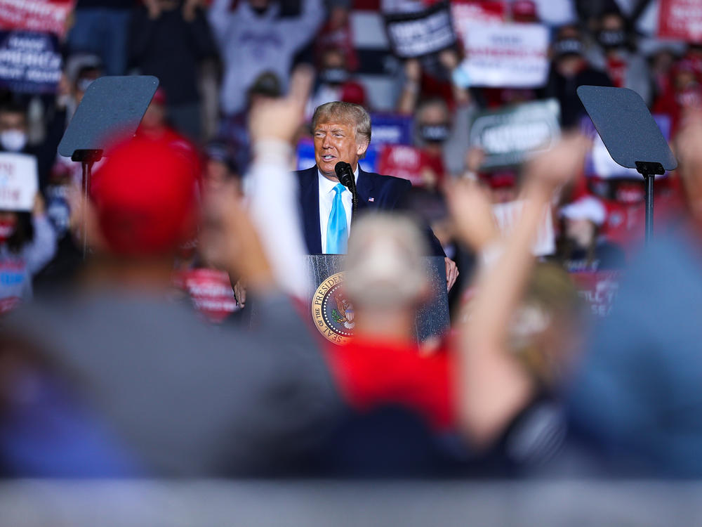 President Trump speaks during a campaign rally at Harrisburg International Airport in Middletown, Pa., on Saturday.