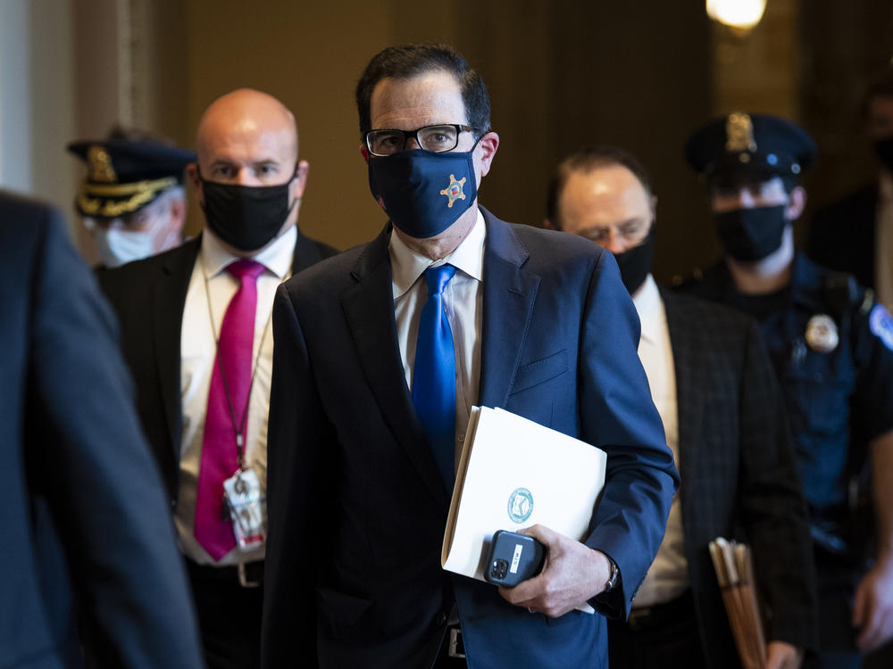 Treasury Secretary Steven Mnuchin departs from the office of Senate Majority Leader Mitch McConnell on September 30. Mnuchin is one of the people who had contact with President Trump in the past week and was subsequently tested for coronavirus and reported a negative result.