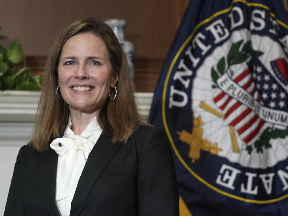 Judge Amy Coney Barrett, President Trump's nominee for the U.S. Supreme Court, meets with legislators last week on Capitol Hill.