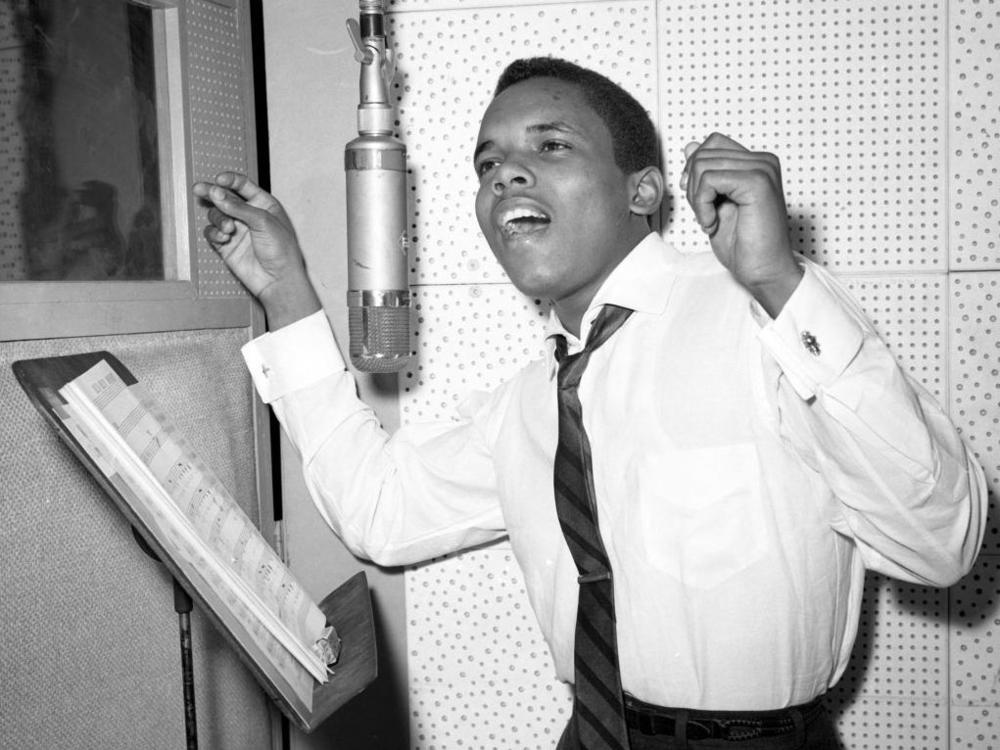 Singer Johnny Nash records in a New York City studio, circa 1958.