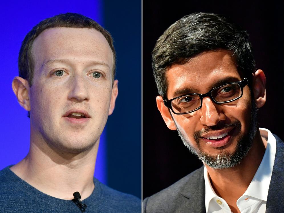 Facebook CEO Mark Zuckerberg (from left), Google CEO Sundar Pichai, Apple CEO Tim Cook and Amazon CEO Jeff Bezos have been in the spotlight over the market power that their giant companies have.