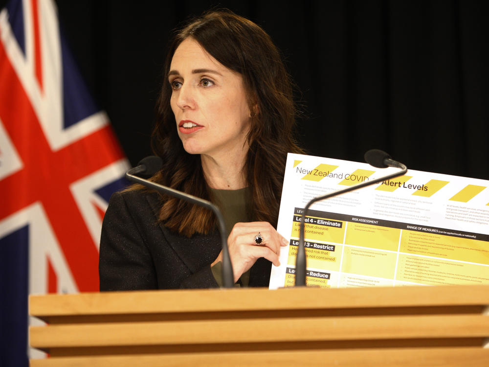 New Zealand Prime Minister Jacinda Ardern, shown here in March, says community spread of coronavirus is believed to be eliminated in the country.