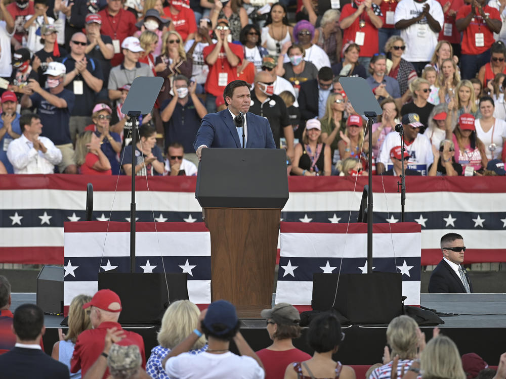 Florida Gov. Ron DeSantis speaks to supporters at a campaign rally for President Donald Trump last month in Jacksonville, Fla.