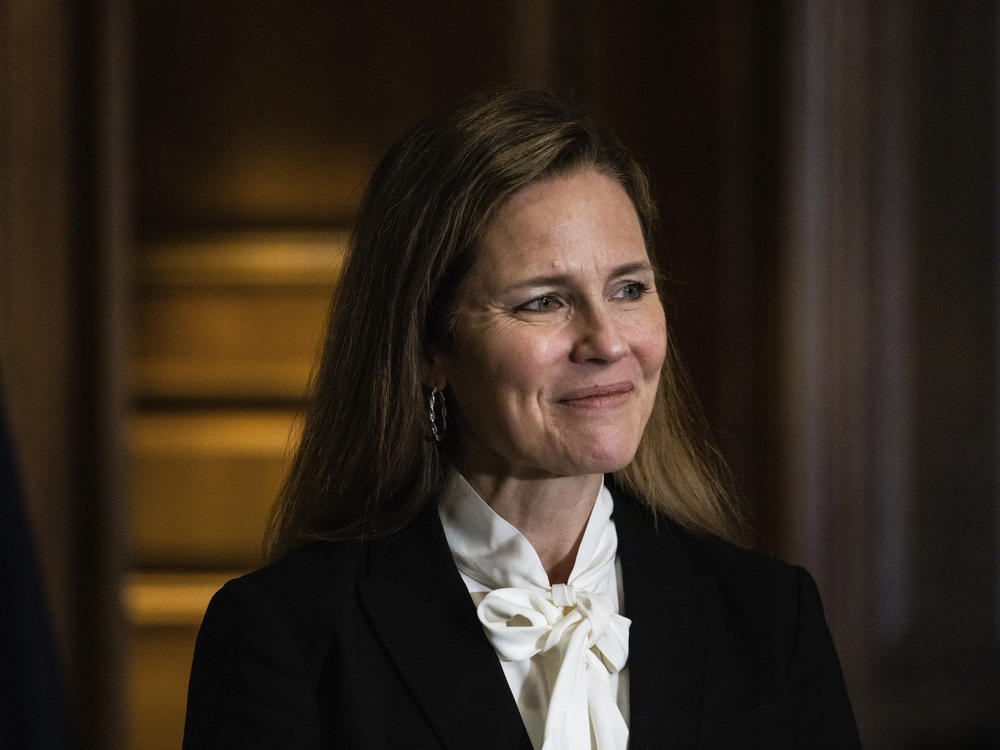 Judge Amy Coney Barrett, President Trump's nominee for the U.S. Supreme Court, meets with Sen. Deb Fischer, R-Neb., on Capitol Hill ahead of her confirmation hearings.