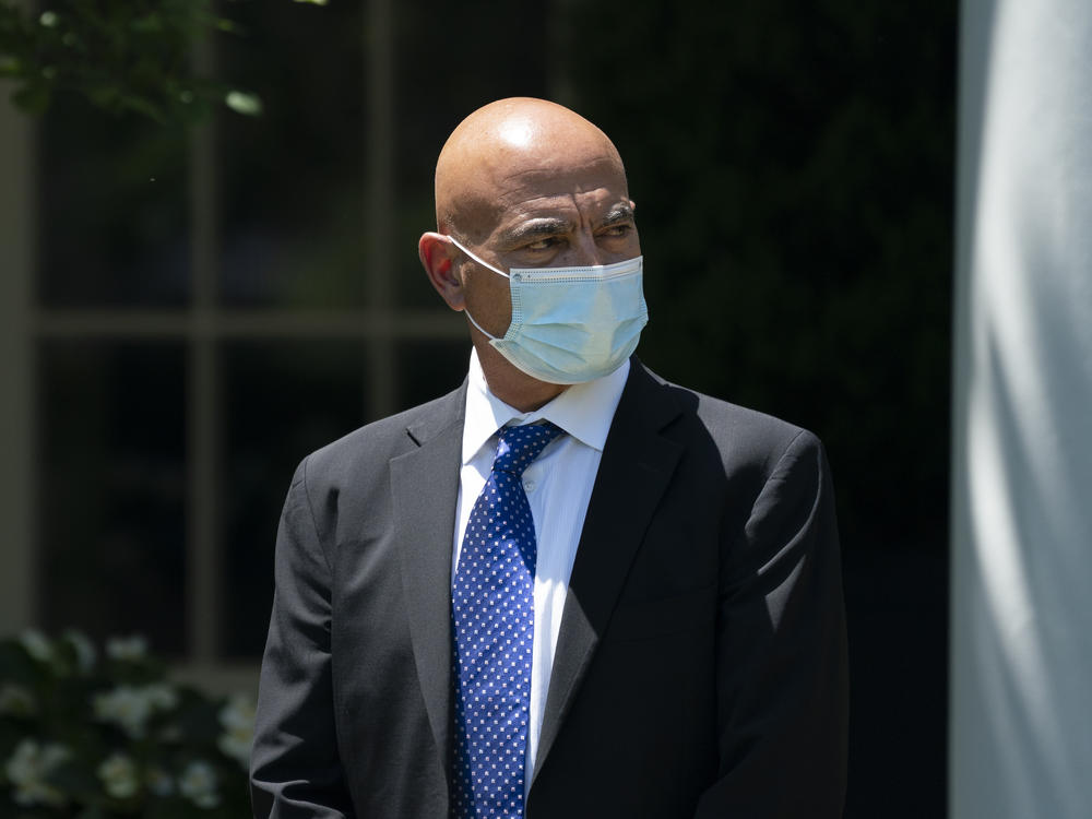 Operation Warp Speed's Moncef Slaoui, seen here at the White House in May, says clinical trials of experimental COVID-19 vaccines will soon reveal if they work. Meanwhile, manufacture of the vaccines is picking up speed.