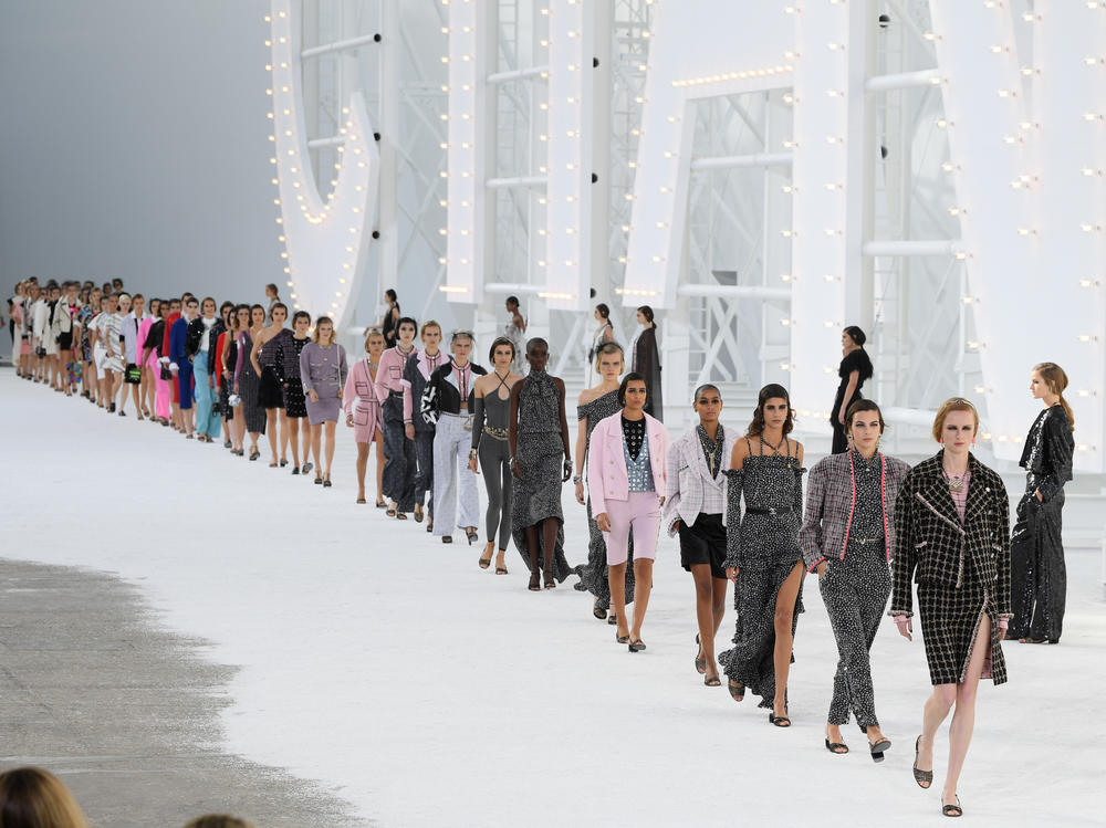 Models walk the runway during the Chanel Womenswear Spring/Summer 2021 show as part of Paris Fashion Week on Oct. 06, 2020.