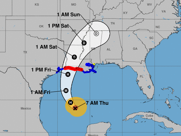 Hurricane Delta will strengthen as it heads toward the Louisiana coast, the National Hurricane Center says. The storm is expected to make landfall on Friday.