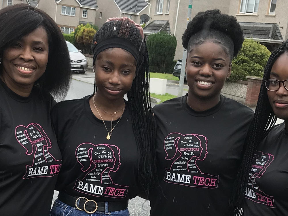 Wait until you see their victory dance (check out the tweet at the end of this post). Evelyn Nomayo (left) was the mentor for the team that created the award-winning Memory Haven app: (left to right) Rachael Akano, Margarent Akano and Joy Njekwe.
