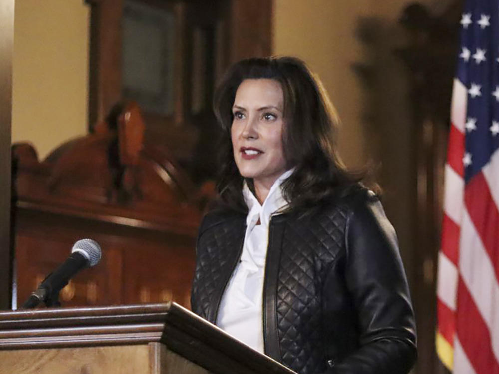 Gov. Gretchen Whitmer of Michigan addresses the public after charges were announced Thursday over an alleged plot to kidnap her.