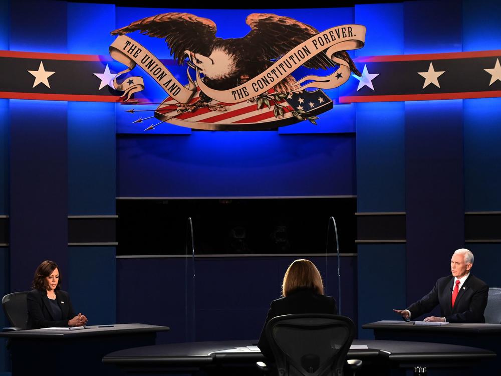 Vice President Pence speaks during the vice presidential debate with Democratic vice presidential nominee Sen. Kamala Harris, D-Calif., at the University of Utah in Salt Lake City on Wednesday.