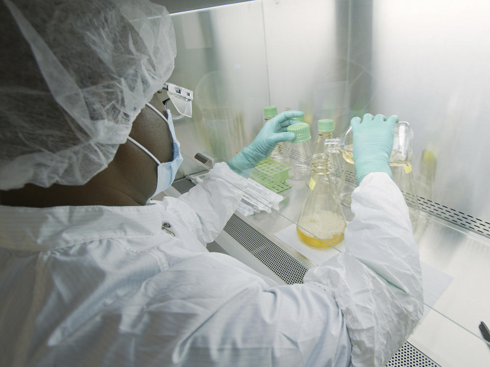 An Eli Lilly researcher tests possible COVID-19 antibodies in a company laboratory in Indianapolis.