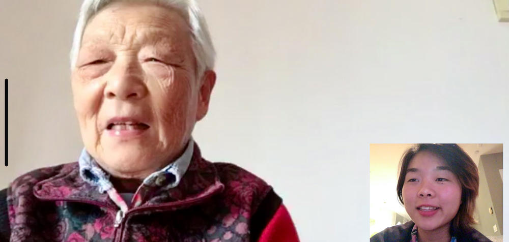 Screen grab of a video chat between Laura Gao, right, and her grandmother Zhou Nai.