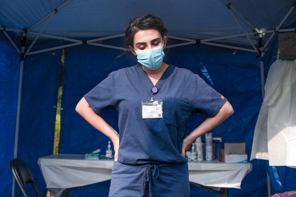 Sheeba Shafaq at the COVID-19 testing site in Sacramento, Calif., where the Afghan doctor was named a supervisor.