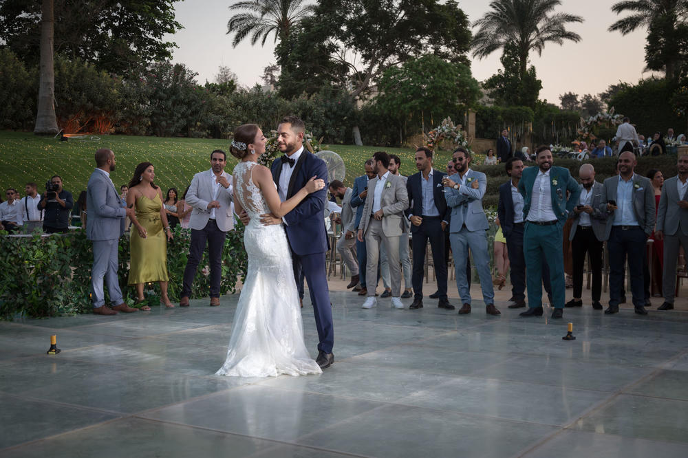 Harazy and the groom, Adham Bagory, were married in a private garden. She overcame her fear of commitment and said yes to his proposal: 